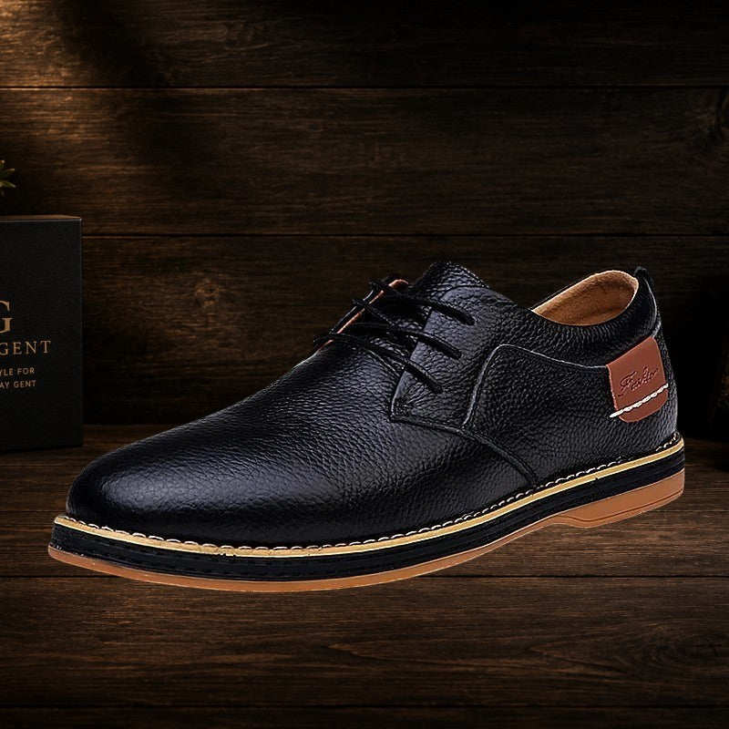 Daily Gent black genuine leather brogue Oxford loafers with lace-up closure and cushioned insole.