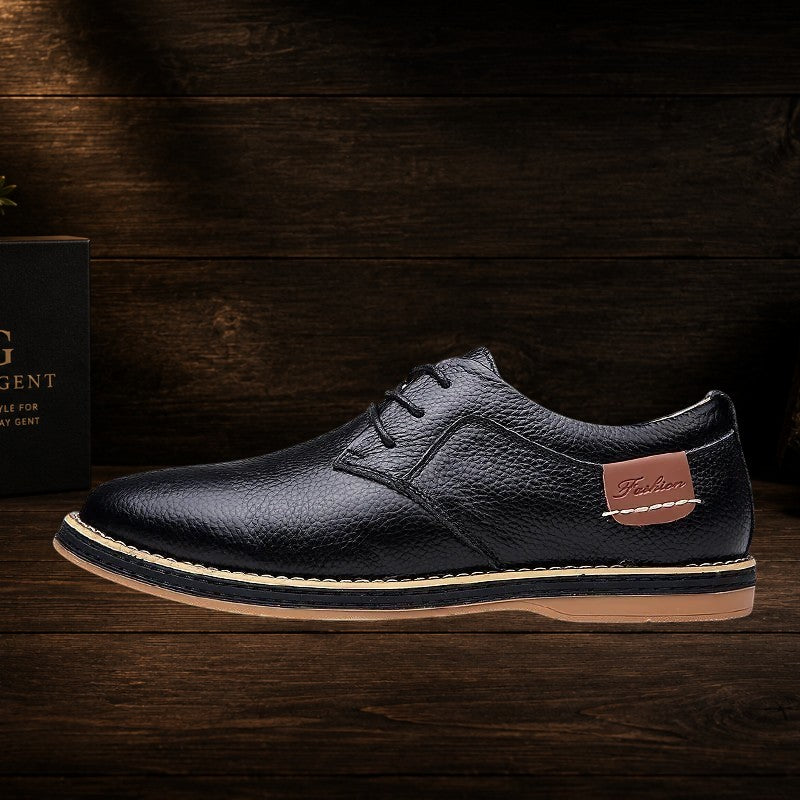 Daily Gent black genuine leather brogue Oxford loafers with lace-up closure and cushioned insole.