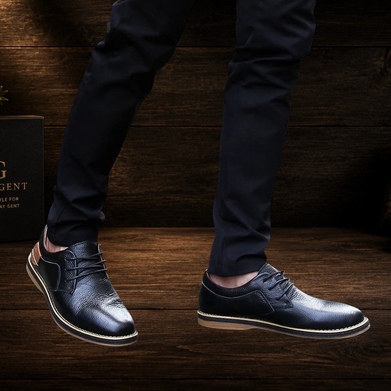 Daily Gent men's black genuine leather brogue Oxford loafers with lace-up closure and cushioned insole.