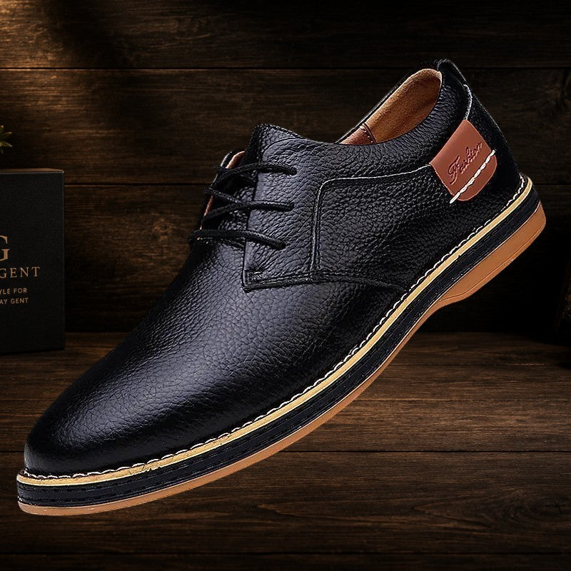 Daily Gent black genuine leather men's brogue Oxford loafers with lace-up closure and cushioned insole.