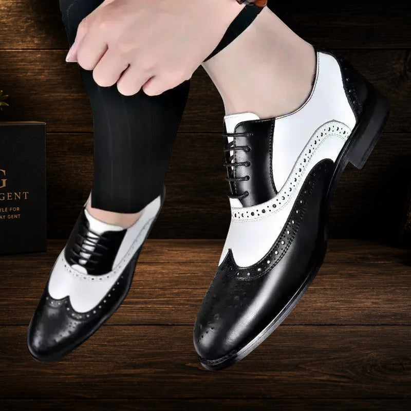 Daily Gent men's black and white leather baroque dress shoes with brogue detailing and lace-up closure.