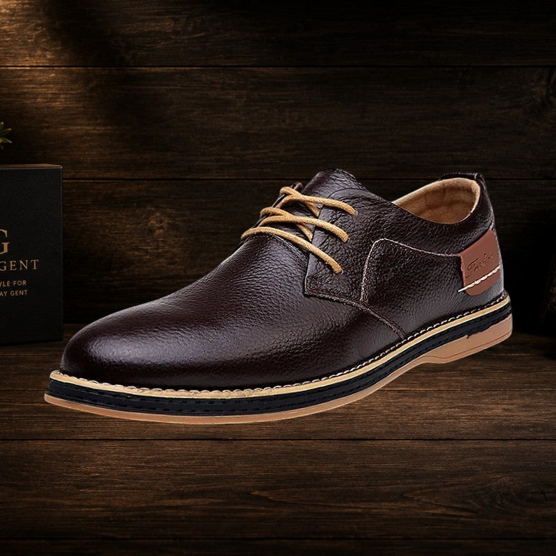 Daily Gent men's dark brown genuine leather brogue Oxford loafers with tan laces and cushioned insole.